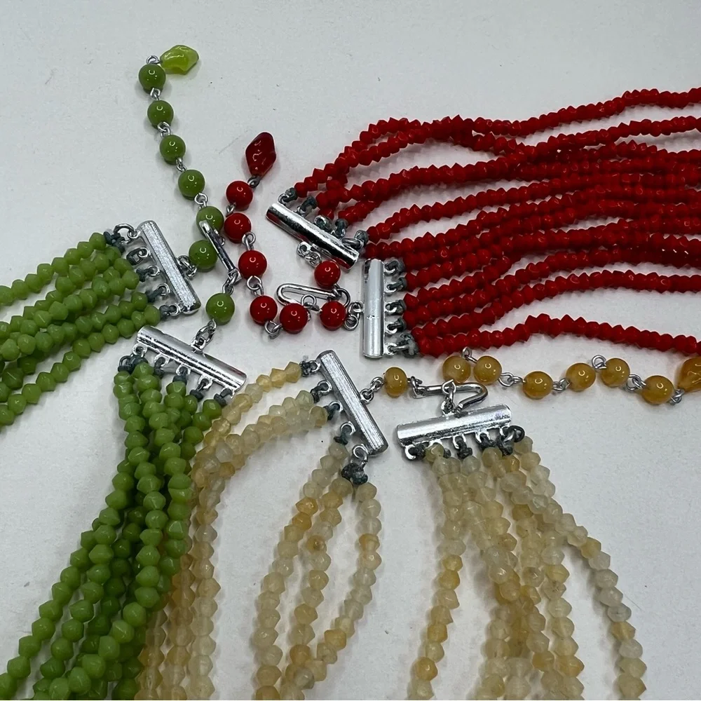 3 Vintage Glass Bead Multi Strand Necklaces marked Japan